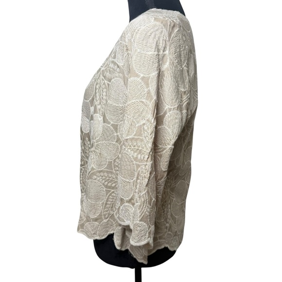 Solitaire | Cream Boho Floral Embroidered Blouse with Bell Sleeves | Sz M - Picture 2 of 7